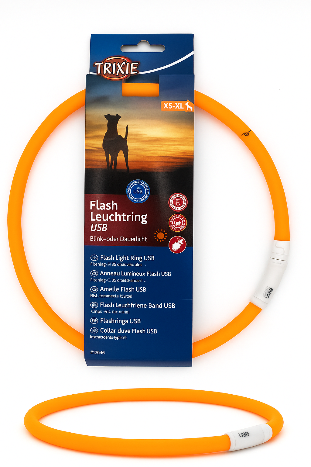 Trixie Flash Leuchtring USB Orange XS-XL